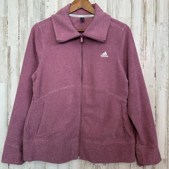 Adidas Golf Heather Fleece Jacket Large Blush Pink Full Zip Outdoors Gorpcore - Picture 1 of 8